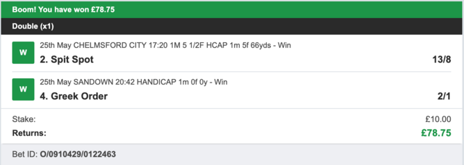 Today's Bet Tips - Winner 3 - 25/05/2023